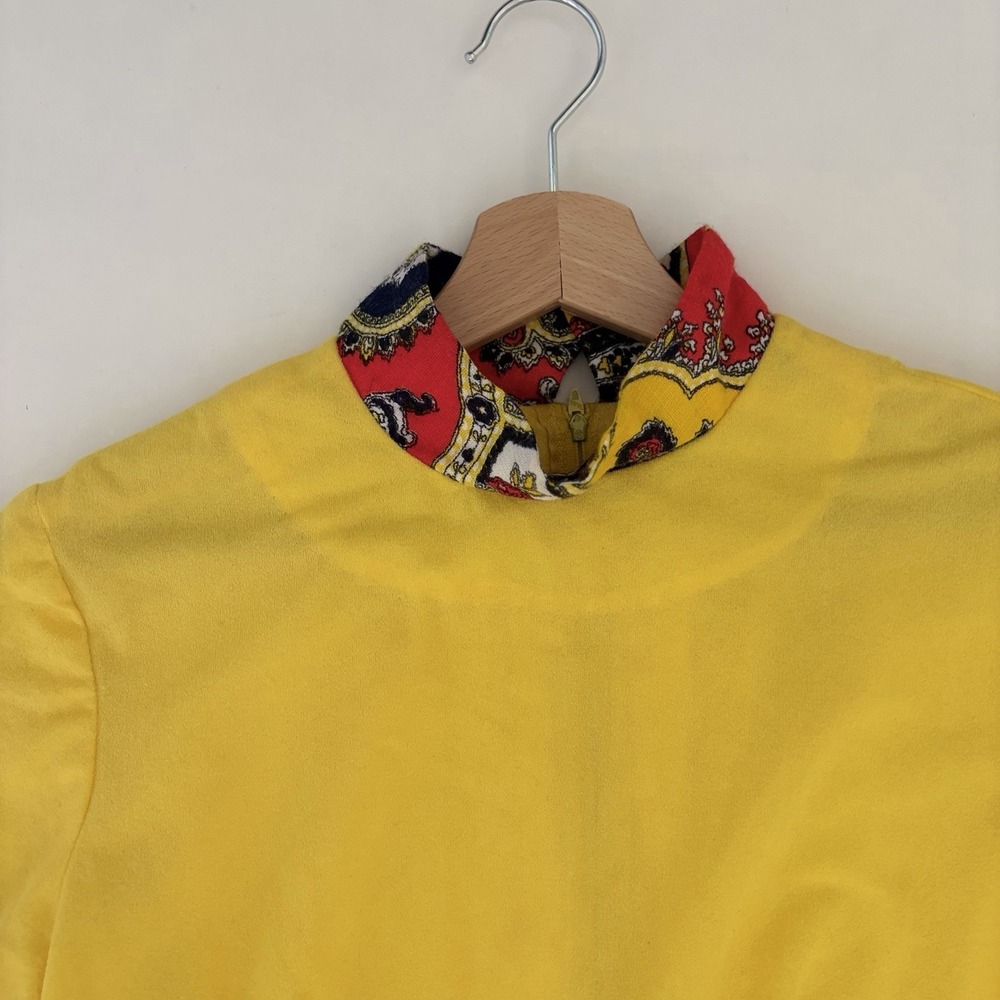 VTG 70s Yellow Womens Dress M Groovy Psychedelic Paisley Red Navy Heritage 60s - Picture 3 of 14